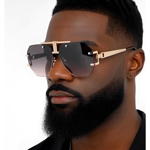 Other - Men Designer Shades Gold Frame Rimless Sunglasses Fashion Trendy Aviator Pilot